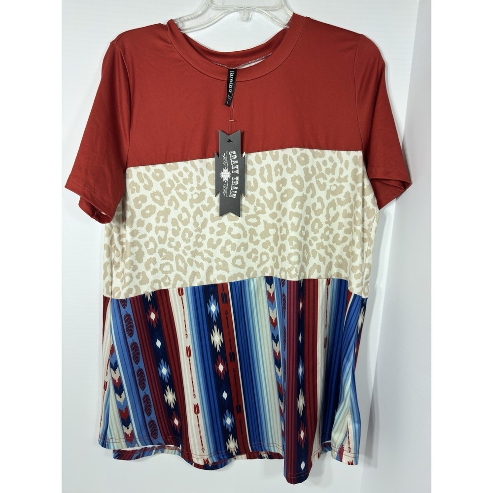 Crazy Train Women's Western Leopard‎ Print Shirt Top Size Large NWT
